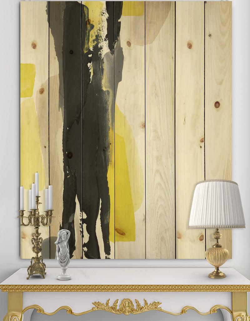 DesignQ Glam Black and Yellow II - Modern & Contemporary Print on Natural Pine Wood