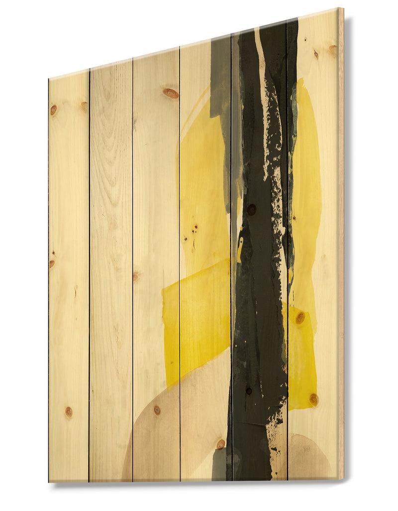 DesignQ Glam Black And Yellow III - Modern & Contemporary Print On Natural Pine Wood