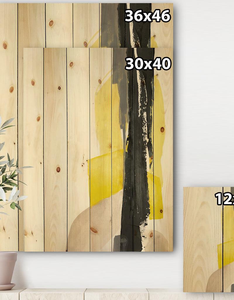 DesignQ Glam Black And Yellow III - Modern & Contemporary Print On Natural Pine Wood
