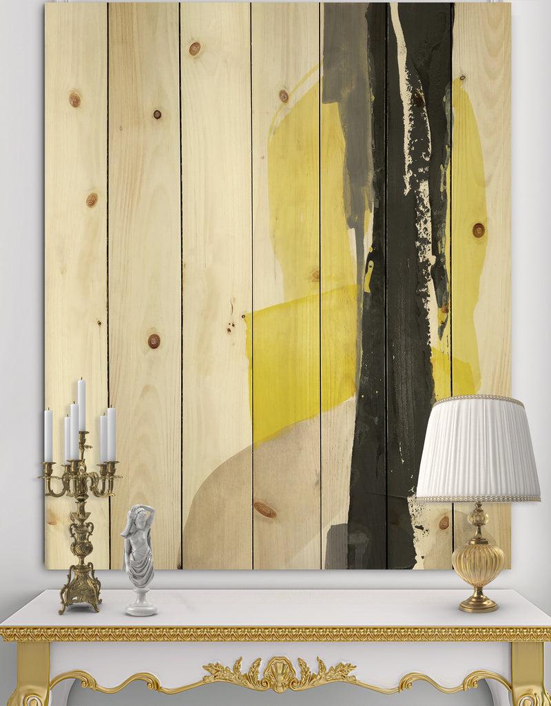 DesignQ Glam Black and Yellow III - Modern & Contemporary Print on Natural Pine Wood
