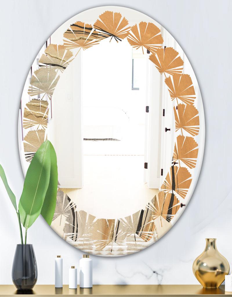 DesignQ Glam Canion II - Modern Round Or Oval Wall Mirror - Leaves