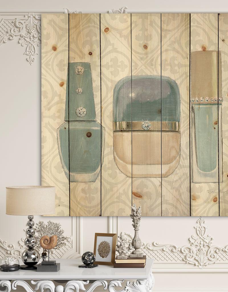 DesignQ Glam cosmetics Blue accessories - Posh & Luxe Print on Natural Pine Wood