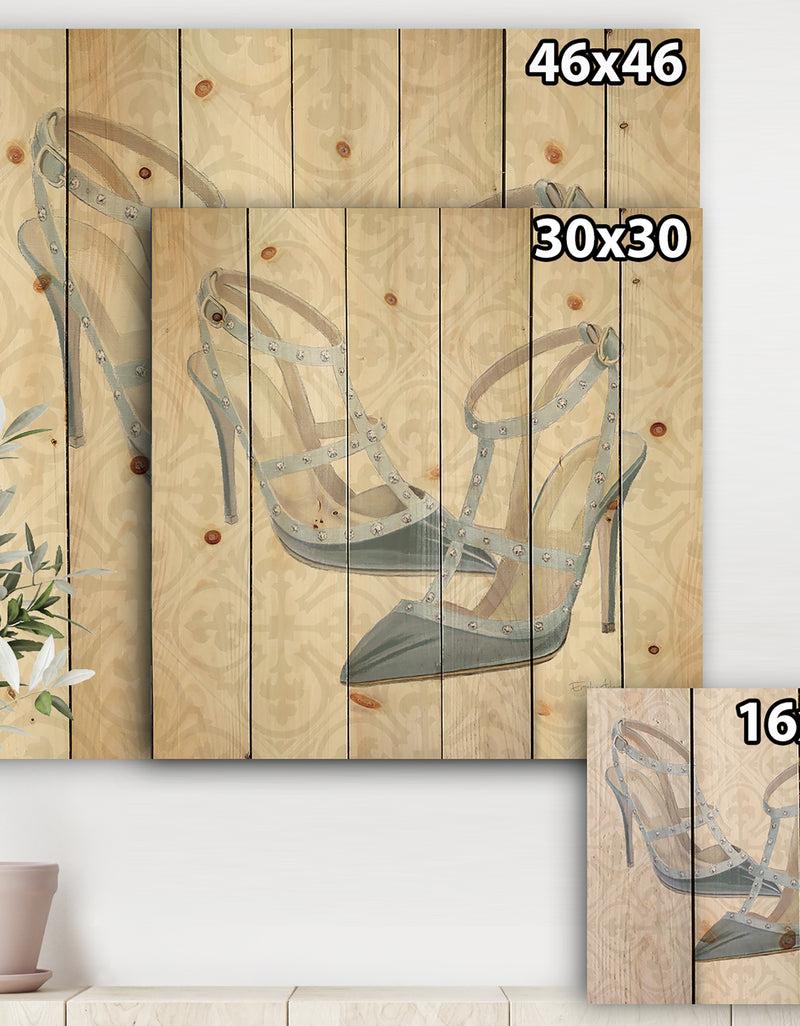 DesignQ Glam Cosmetics Blue Shoes - Fashion Print On Natural Pine Wood