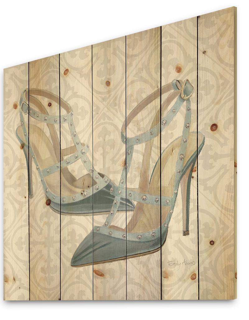 DesignQ Glam Cosmetics Blue Shoes - Posh & Luxe Print On Natural Pine Wood