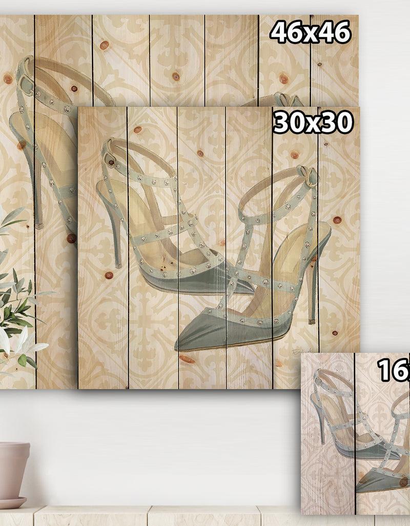 DesignQ Glam Cosmetics Blue Shoes - Posh & Luxe Print On Natural Pine Wood