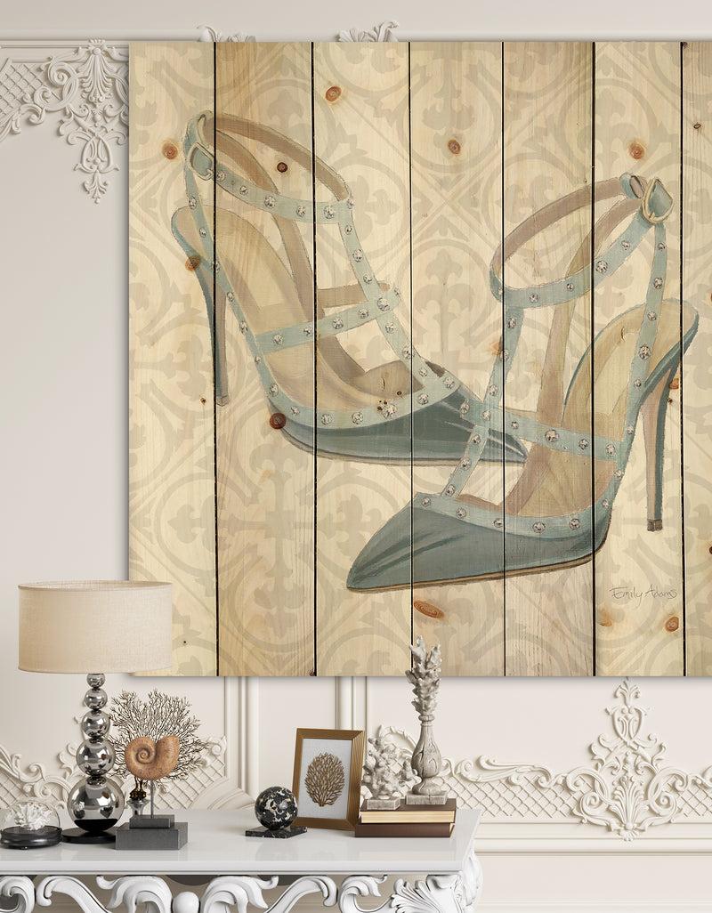 DesignQ Glam cosmetics Blue Shoes - Posh & Luxe Print on Natural Pine Wood