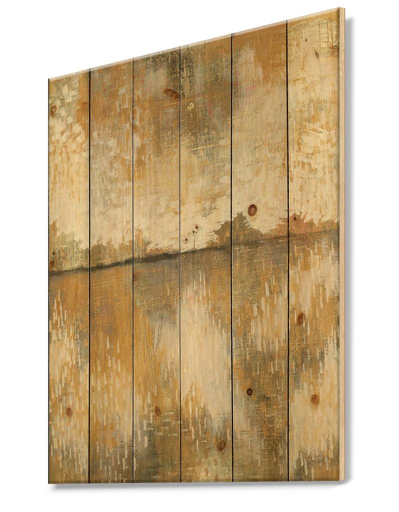 DesignQ Glam Cream And Brown Curious Sky - Modern Print On Natural Pine Wood