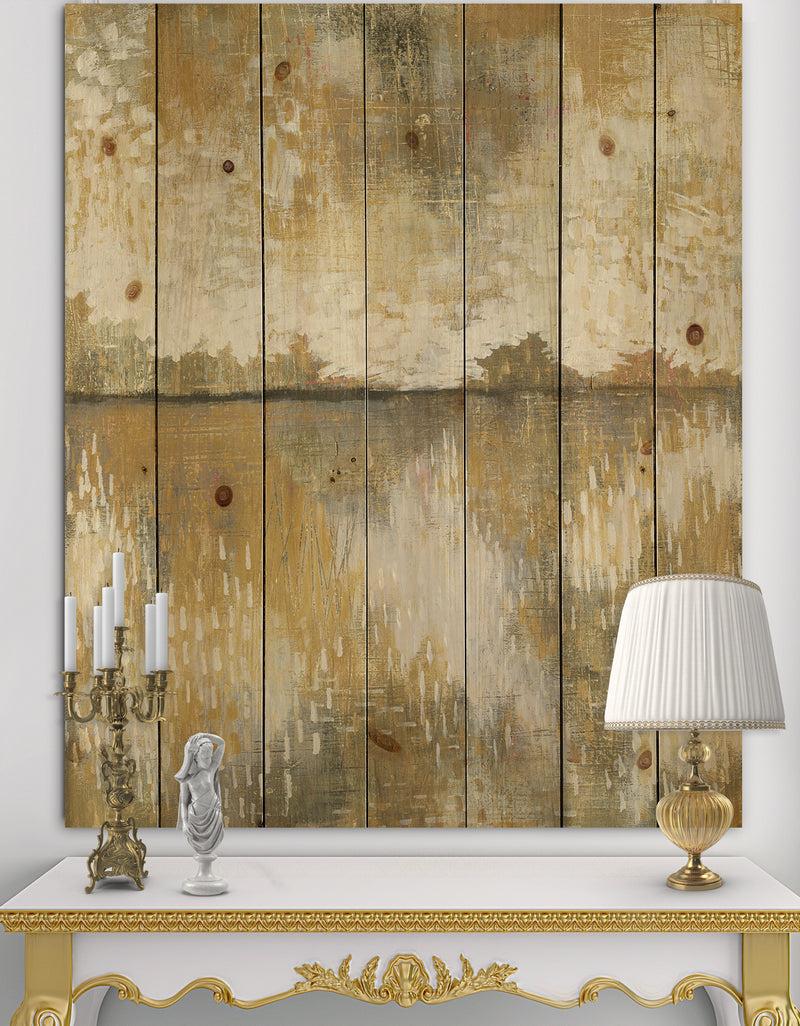 DesignQ Glam Cream and Brown Curious Sky - Modern Print on Natural Pine Wood