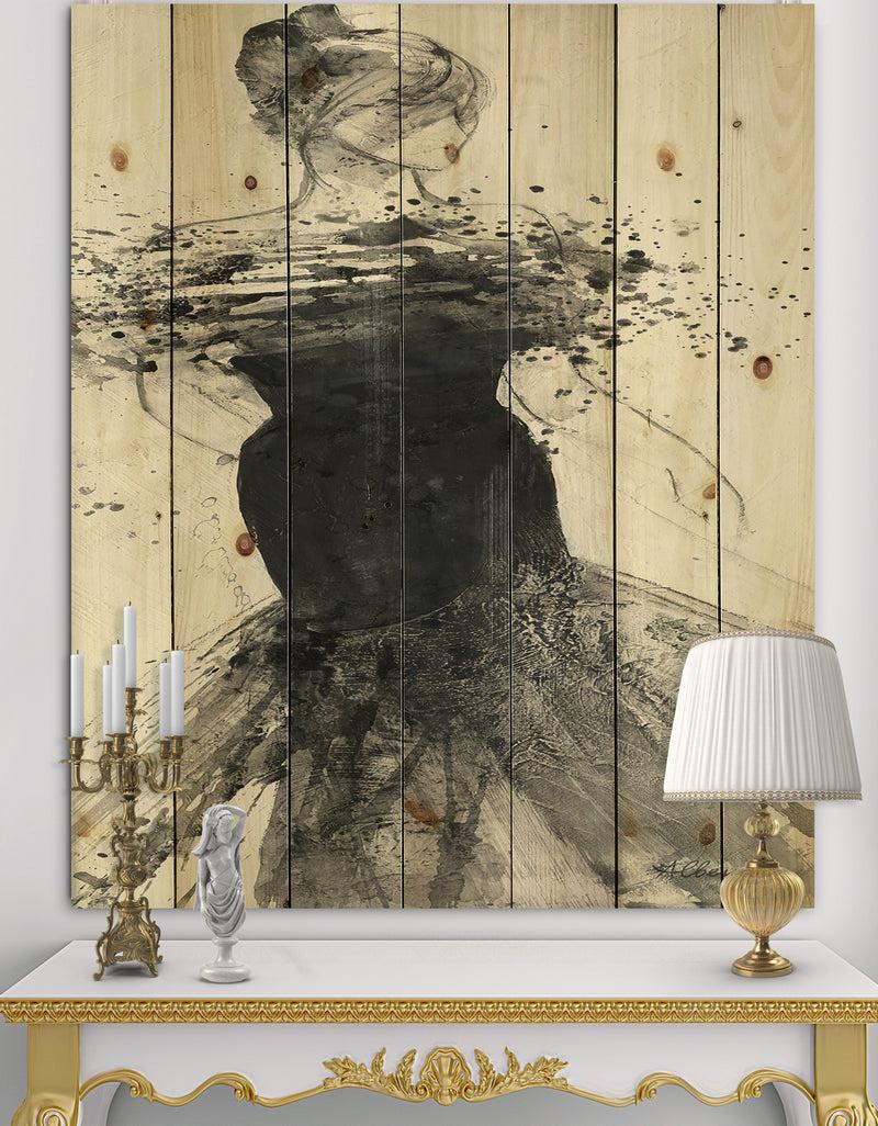 DesignQ Glam Dancing I - Fashion Figures Print on Natural Pine Wood