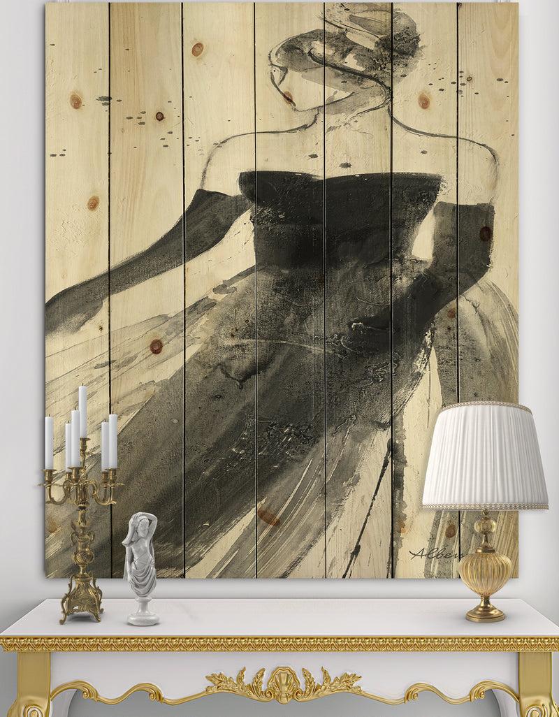 DesignQ Glam Dancing II - Fashion Figures Print on Natural Pine Wood