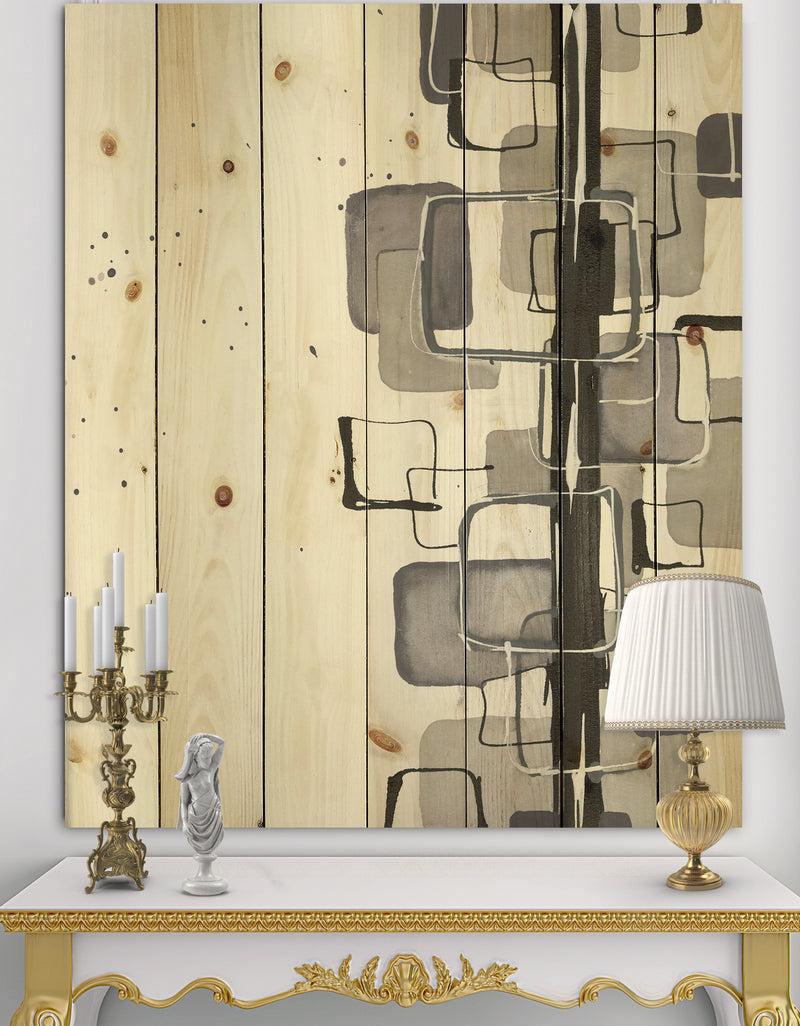 DesignQ Glam Dancing shape III - Modern & Contemporary Print on Natural Pine Wood