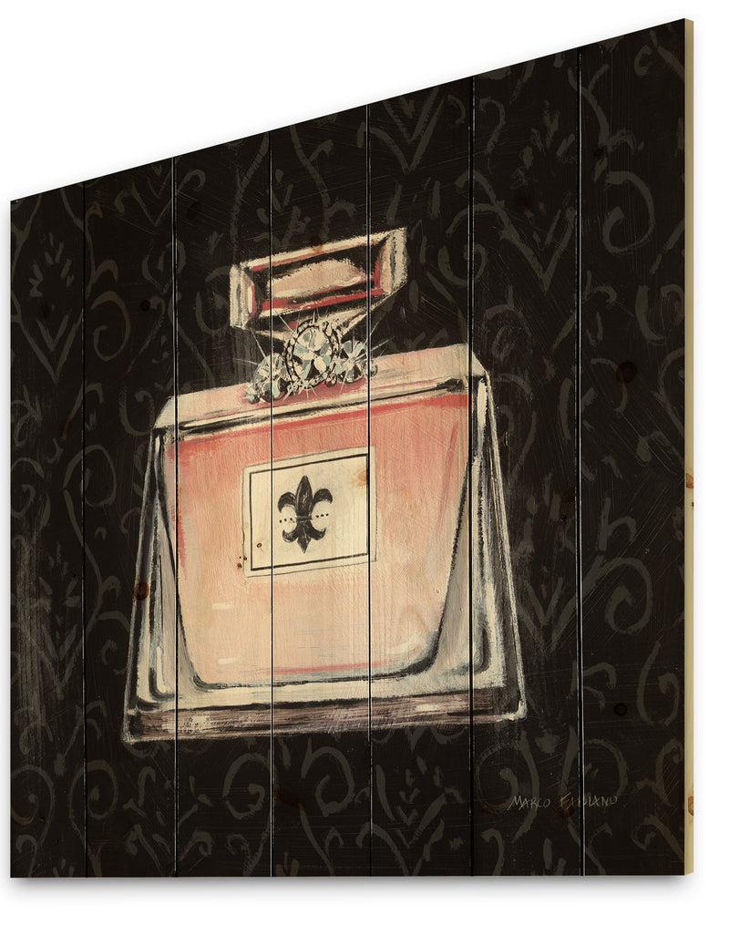 DesignQ Glam & Fashion Parfum Boudoir I - Posh & Luxe Print On Natural Pine Wood