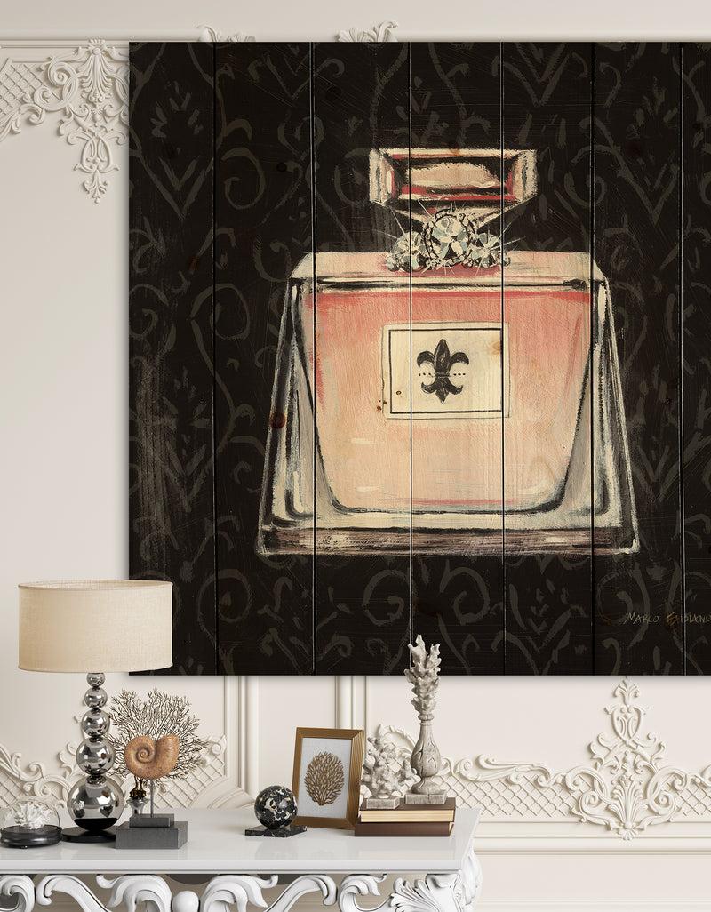 DesignQ Glam & Fashion Parfum Boudoir I - Posh & Luxe Print on Natural Pine Wood