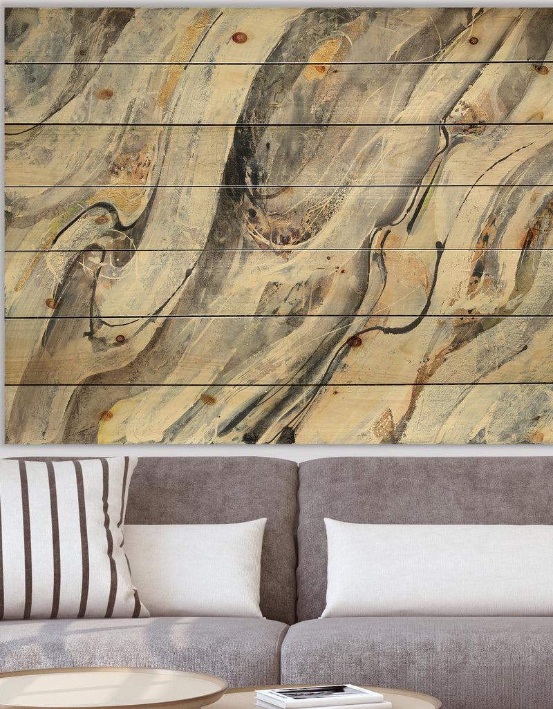 DesignQ Glam Golden Falls - Modern & Contemporary Print on Natural Pine Wood