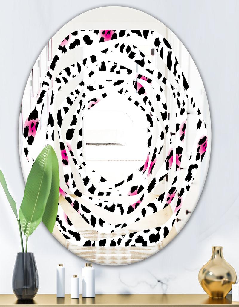 DesignQ Glam Leopard Pattern - Modern Round Or Oval Wall Mirror - Whirl