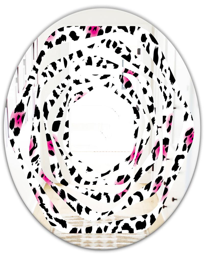 DesignQ Glam Leopard Pattern - Modern Round Or Oval Wall Mirror - Whirl