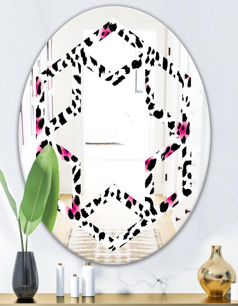 DesignQ Glam Leopard Pattern - Modern Round Or Oval Wall Mirror - Hexagon Star