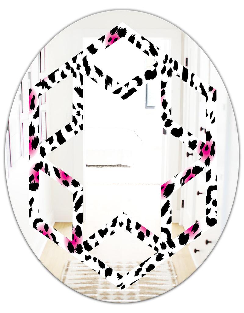 DesignQ Glam Leopard Pattern - Modern Round Or Oval Wall Mirror - Hexagon Star