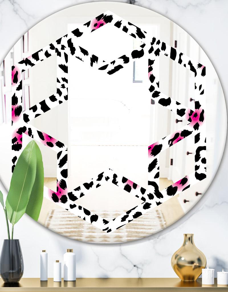DesignQ Glam Leopard Pattern - Modern Round or Oval Wall Mirror - Hexagon Star