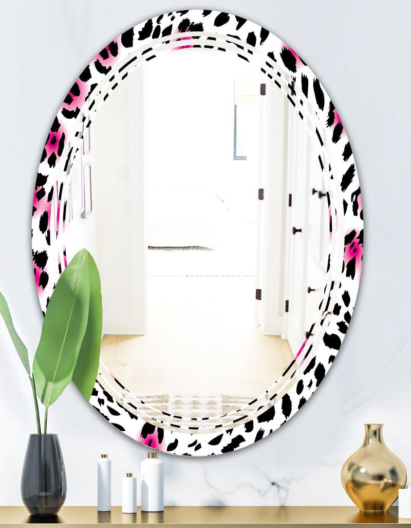 DesignQ Glam Leopard Pattern - Modern Round Or Oval Wall Mirror - Triple C