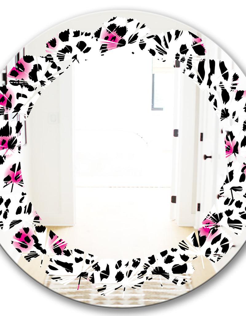 DesignQ Glam Leopard Pattern - Modern Round Or Oval Wall Mirror - Leaves