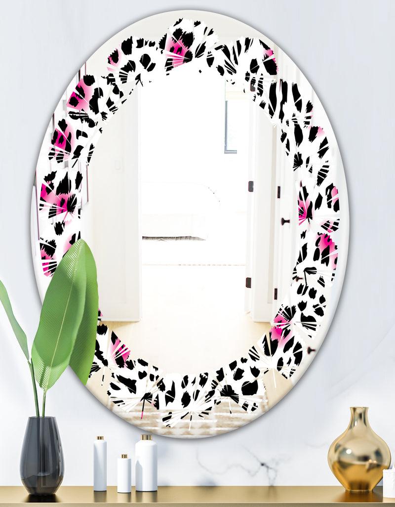 DesignQ Glam Leopard Pattern - Modern Round Or Oval Wall Mirror - Leaves