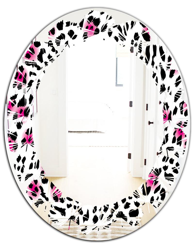 DesignQ Glam Leopard Pattern - Modern Round Or Oval Wall Mirror - Leaves
