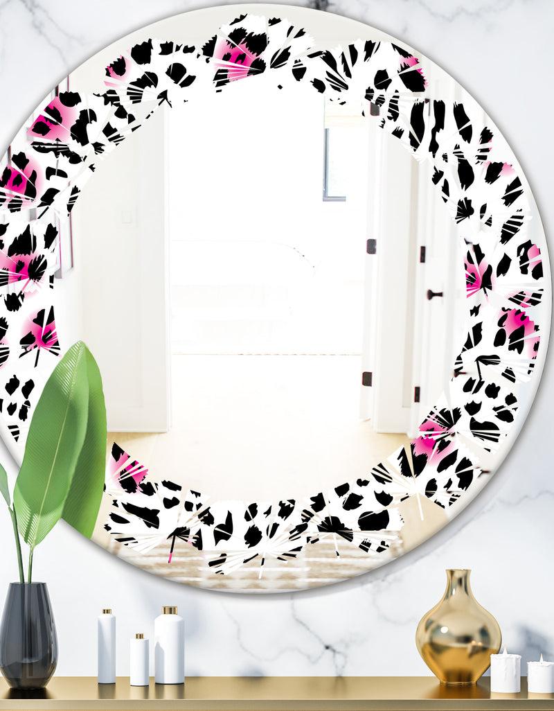 DesignQ Glam Leopard Pattern - Modern Round or Oval Wall Mirror - Leaves