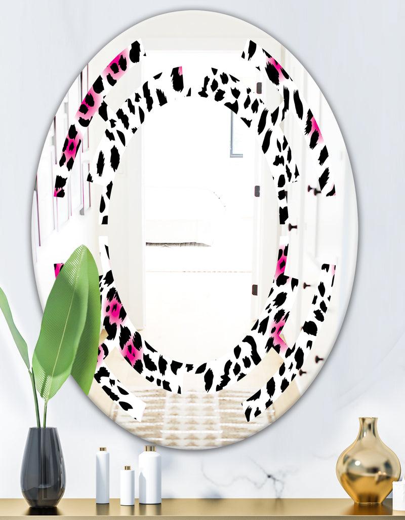 DesignQ Glam Leopard Pattern - Modern Round Or Oval Wall Mirror - Space