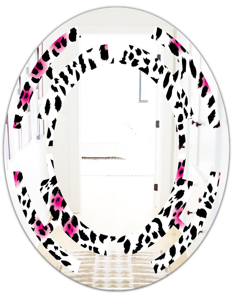 DesignQ Glam Leopard Pattern - Modern Round Or Oval Wall Mirror - Space