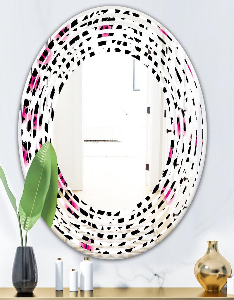 DesignQ Glam Leopard Pattern - Modern Round Or Oval Wall Mirror - Wave