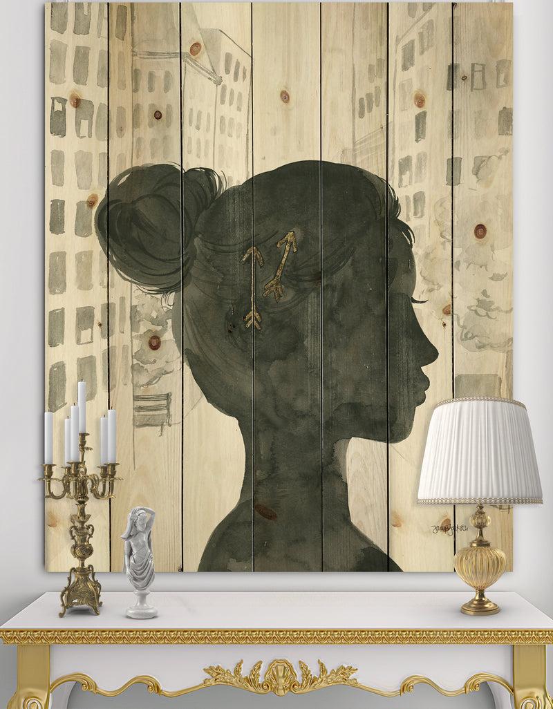 DesignQ Glam Pink Ladies I - Fashion Print on Natural Pine Wood