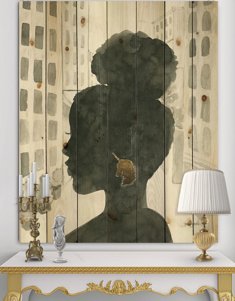 DesignQ Glam Pink Ladies II - Fashion Print on Natural Pine Wood