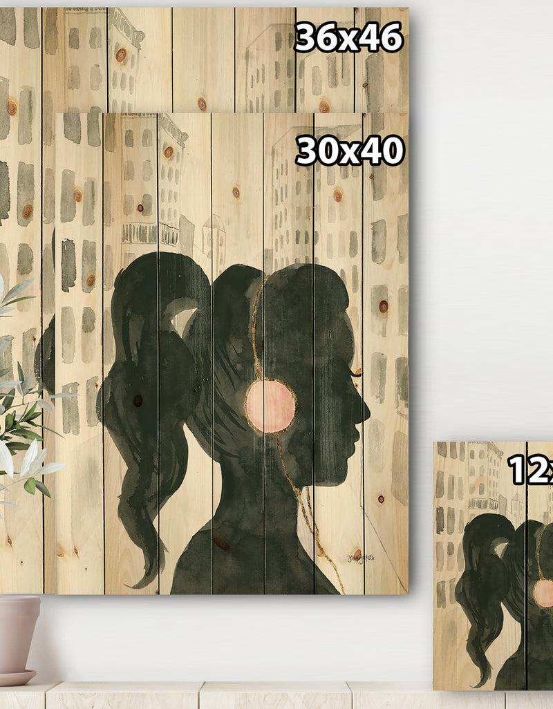 DesignQ Glam Pink Ladies III - Fashion Print On Natural Pine Wood