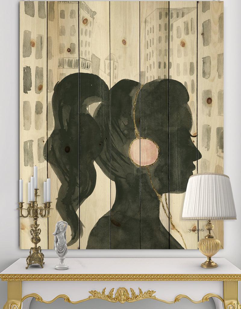 DesignQ Glam Pink Ladies III - Fashion Print on Natural Pine Wood