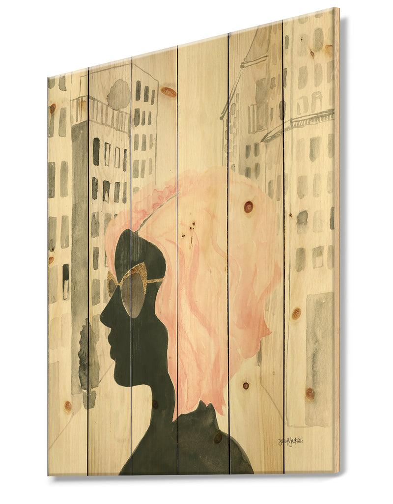DesignQ Glam Pink Ladies IV - Fashion Print On Natural Pine Wood