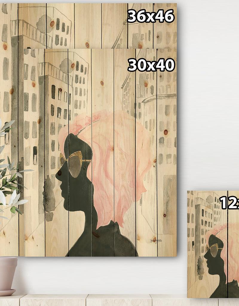 DesignQ Glam Pink Ladies IV - Fashion Print On Natural Pine Wood