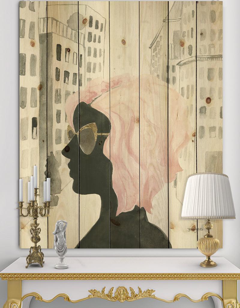 DesignQ Glam Pink Ladies IV - Fashion Print on Natural Pine Wood