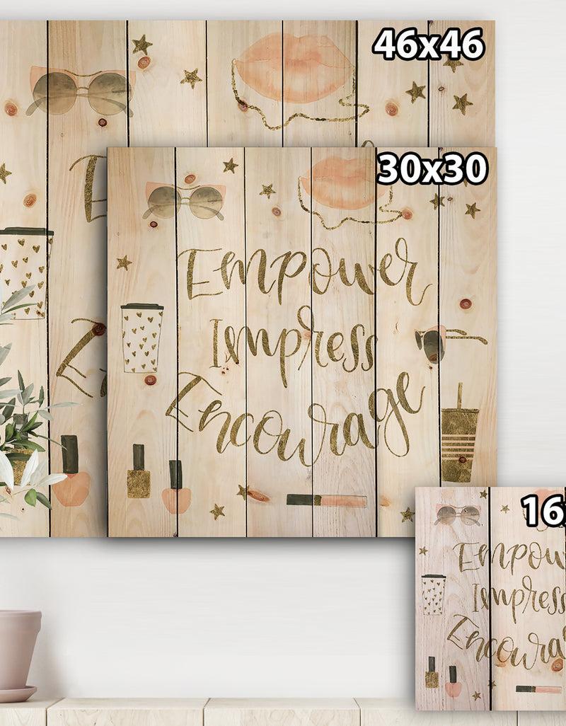 DesignQ Glam Pink Ladies V - Fashion Print On Natural Pine Wood