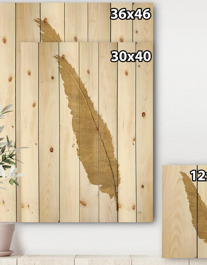 DesignQ Glam Pure Gold Feather I - Glam Print On Natural Pine Wood