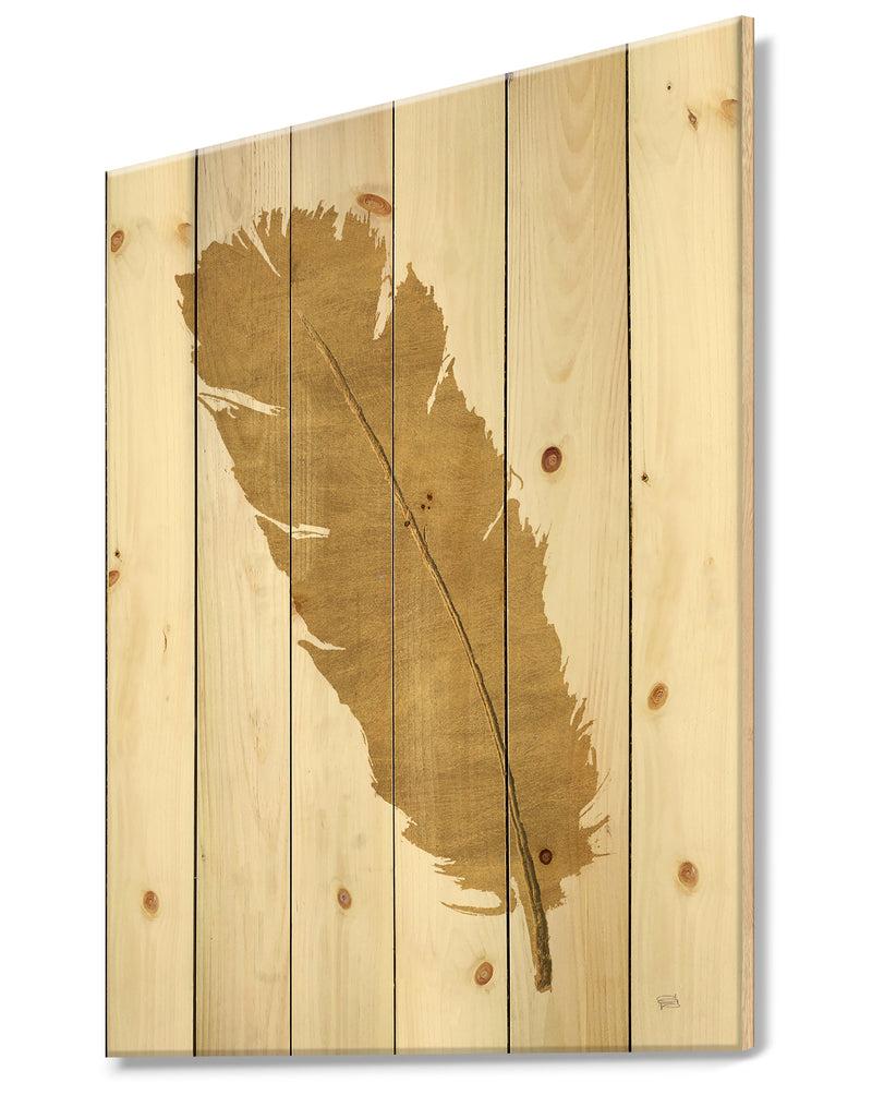 DesignQ Glam Pure Gold Feather II - Glam Print On Natural Pine Wood