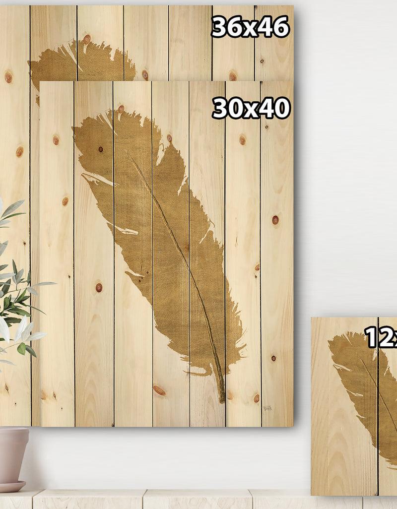 DesignQ Glam Pure Gold Feather II - Glam Print On Natural Pine Wood
