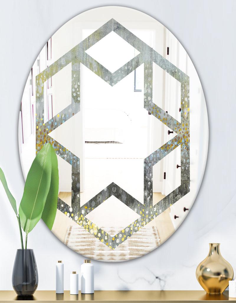 DesignQ Glam Rain Abstract III - Modern Round Or Oval Wall Mirror - Hexagon Star
