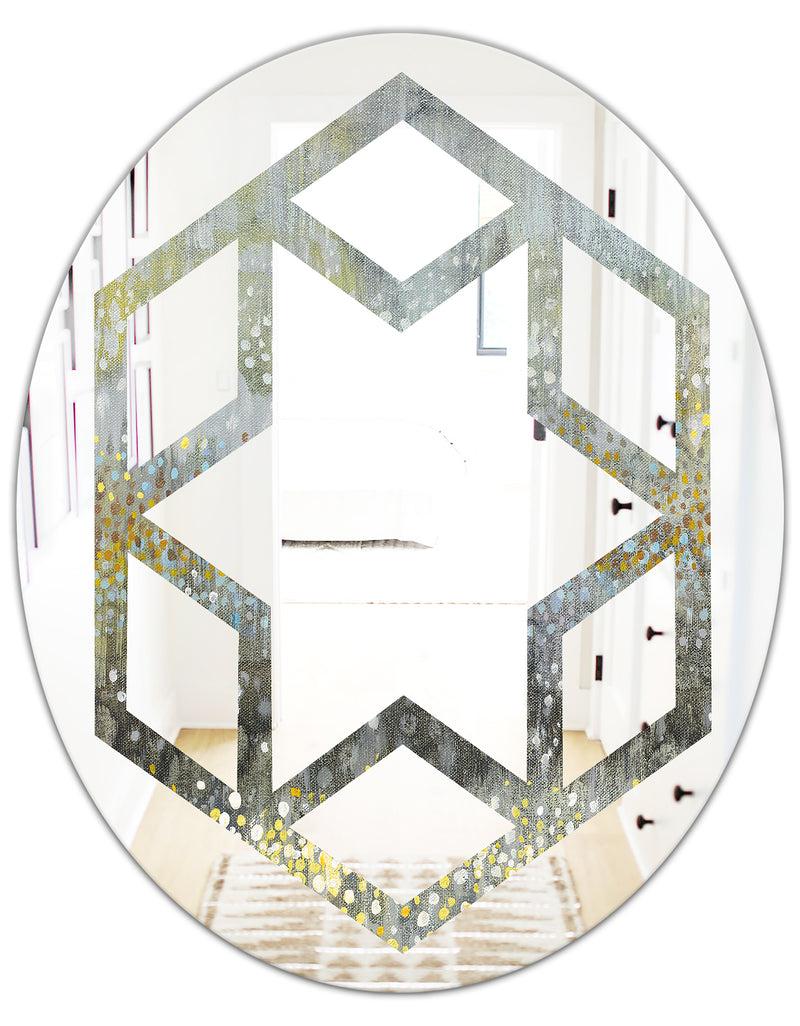 DesignQ Glam Rain Abstract III - Modern Round Or Oval Wall Mirror - Hexagon Star
