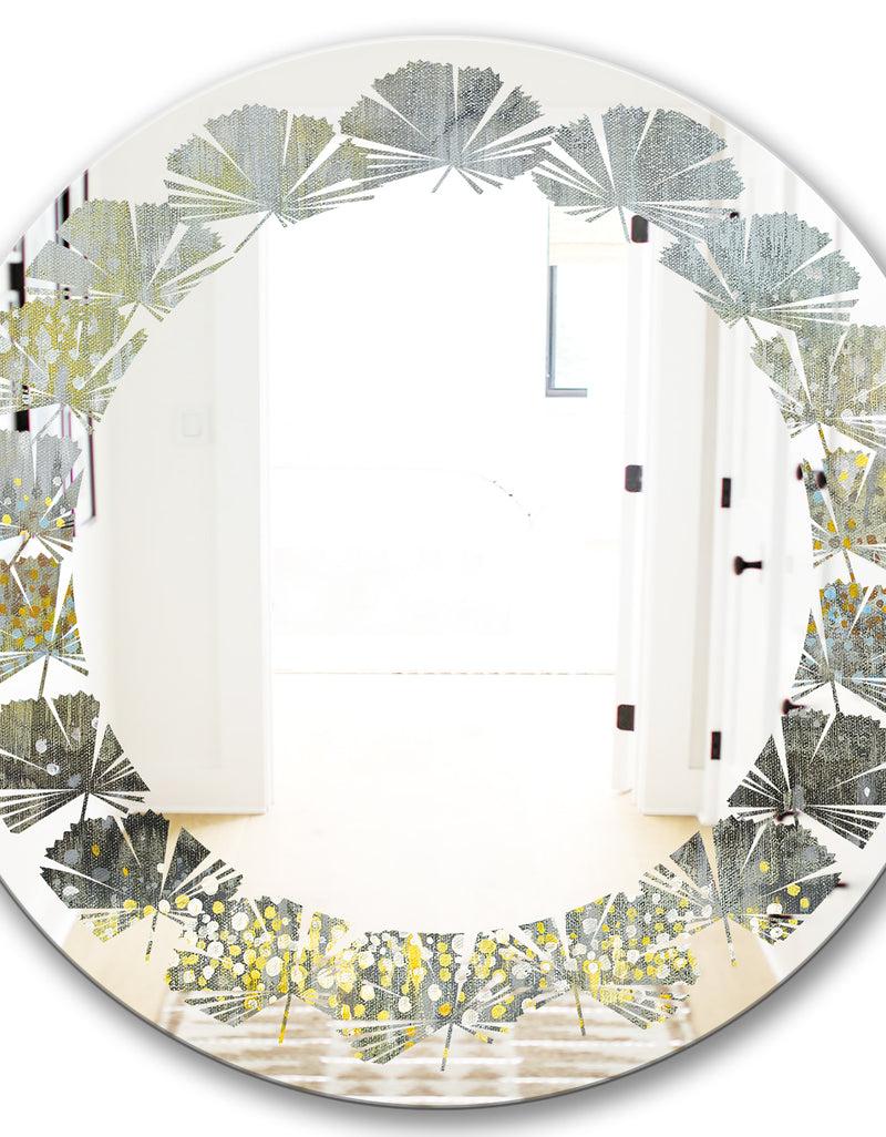 DesignQ Glam Rain Abstract III - Modern Round Or Oval Wall Mirror - Leaves