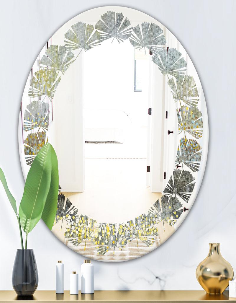 DesignQ Glam Rain Abstract III - Modern Round Or Oval Wall Mirror - Leaves