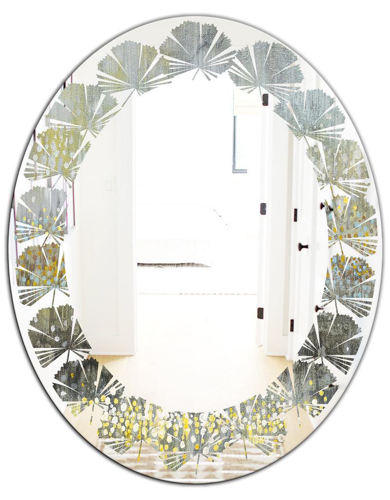DesignQ Glam Rain Abstract III - Modern Round Or Oval Wall Mirror - Leaves