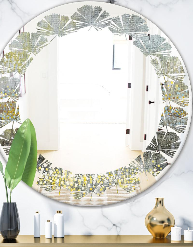 DesignQ Glam Rain Abstract III - Modern Round or Oval Wall Mirror - Leaves