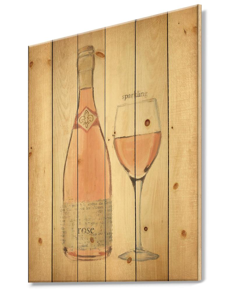 DesignQ Glam Sparkling Rose Wine - Glam Print On Natural Pine Wood