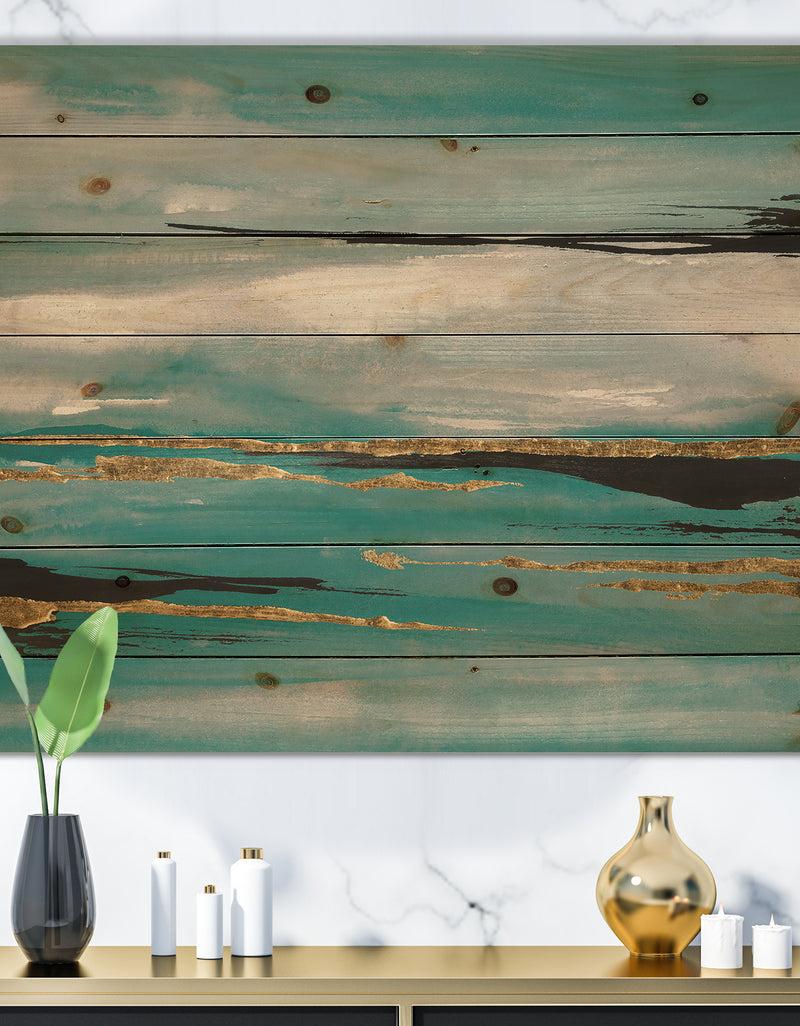 DesignQ Glam Teal Watercolor I - Modern & Contemporary Print on Natural Pine Wood